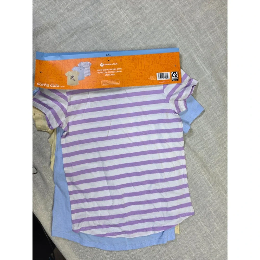 Members Mark Girls 3 Pack My Favorite Tees Butterfly Striped Shirts Size 6 6X